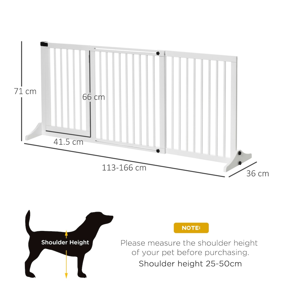 image 1 of PawHut Wooden Freestanding Pet Gate Adjustable w/ Door Lock Safe Barrier White