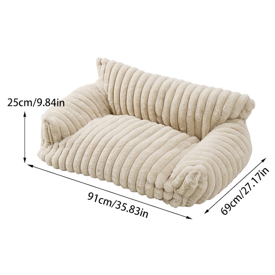 image 1 of Living and Home Plush Pet Sofa Bed with Removable Cover, Soft Cushion for Cats & Dogs | Cream | M