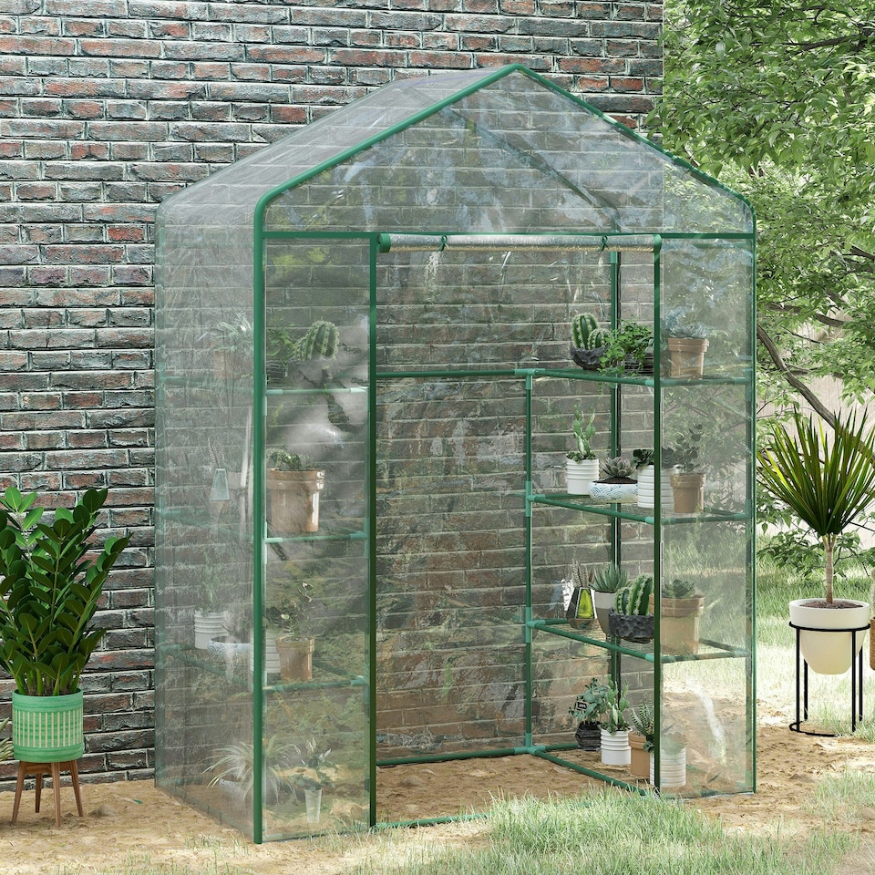 image 1 of Outsunny Walk In Greenhouse Garden Clear PVC Frame Shelves Reinforced Plant Grow