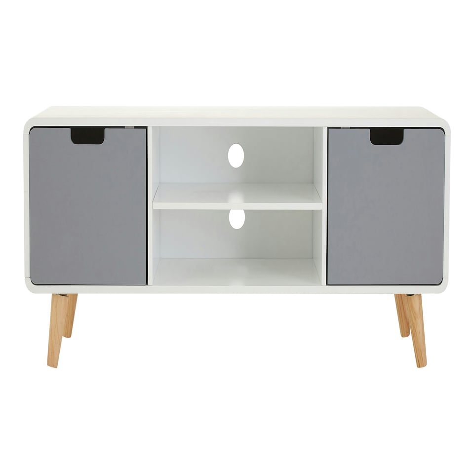 image 1 of Interiors by Premier Sleek and Modern TV Unit, Versatile TV Cabinet, White Finish TV and Storage Unit, Sleek Corner TV Unit