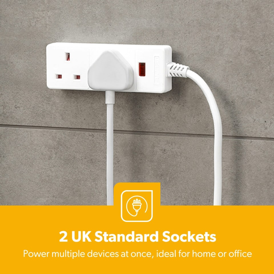 image 1 of GEEPAS 2 Gang Extension Lead With Neon Light, 3m cable