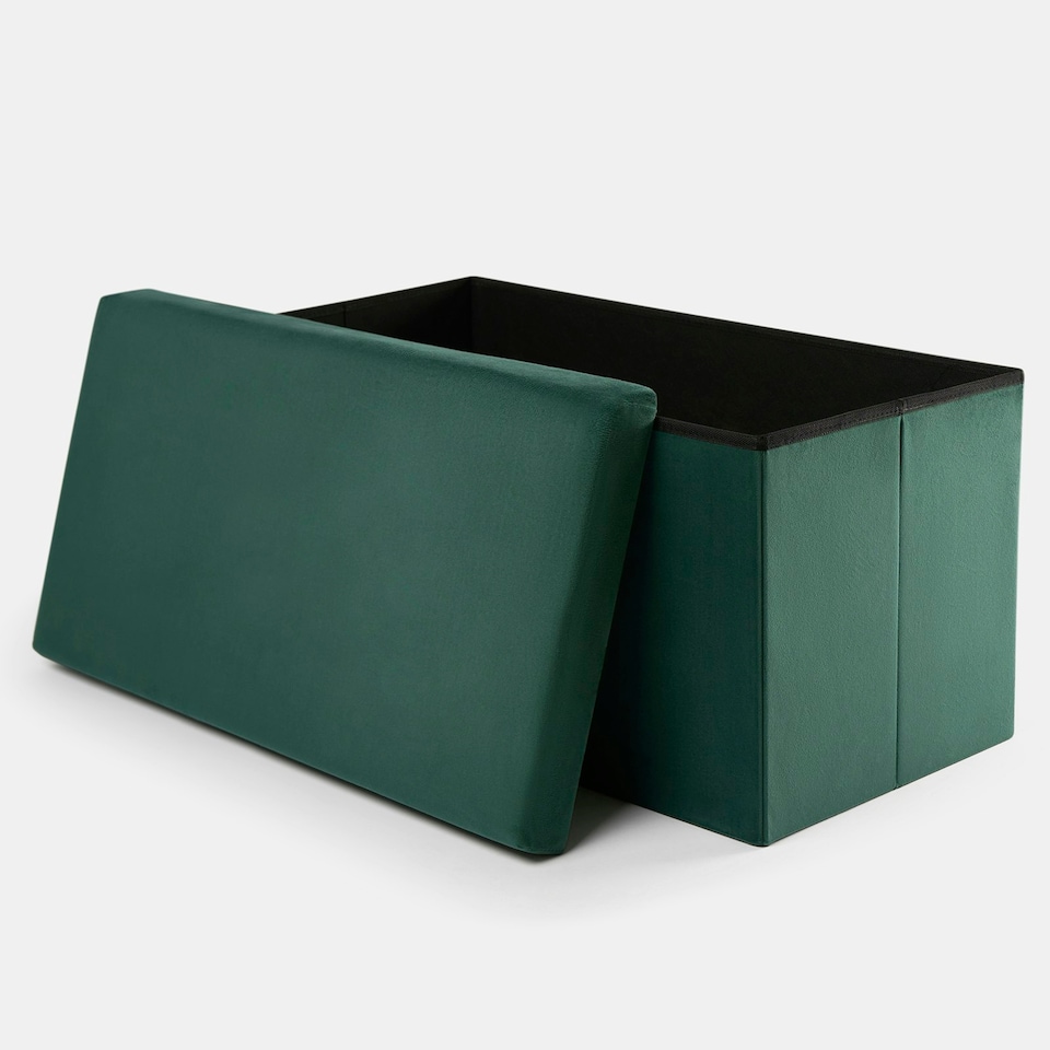 image 1 of OHS Matte Velvet Soft Long Rectangle Foldable Footstool Seat Storage Organiser Ottoman Green | Forest Green