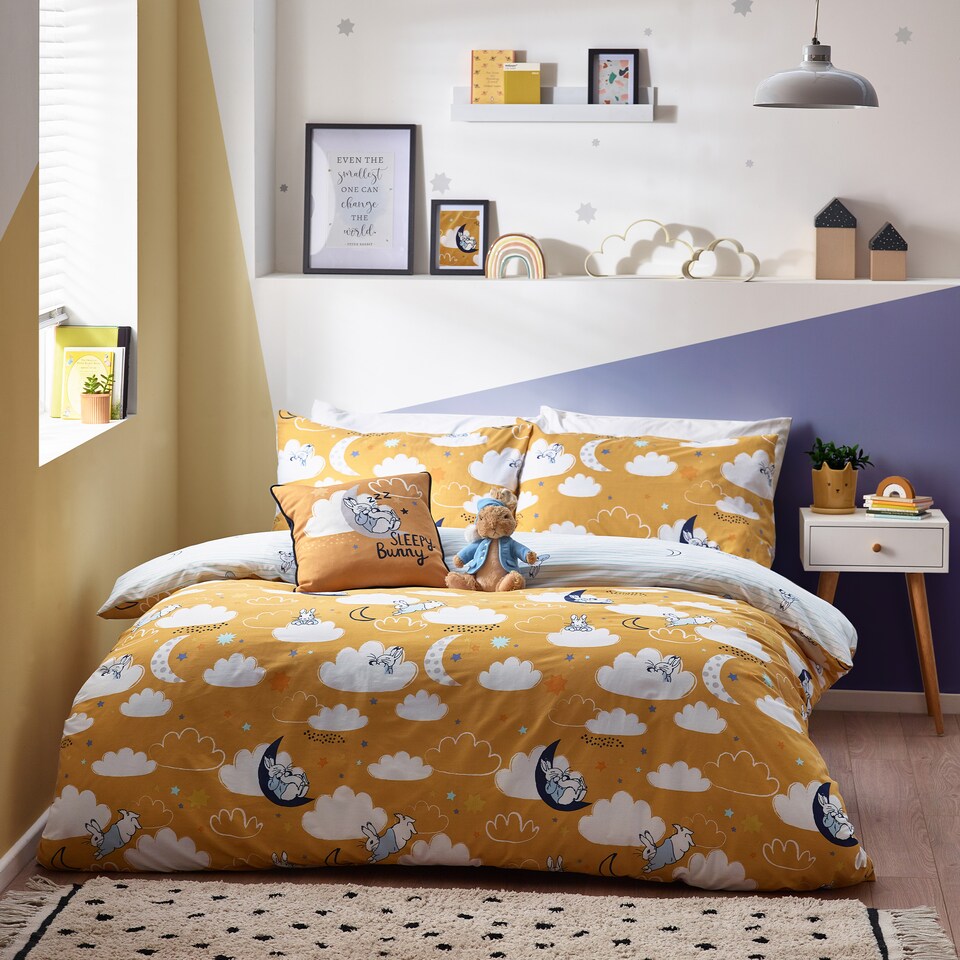 image 1 of Peter Rabbit Sleepy Head Reversible Duvet Cover Set, Ochre