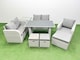 image 1 of Fimous Rattan Sofa Outdoor Furniture with Dining Table,Side Table,Love Sofa,3 Stools Patio Furniture Light Grey 8 Seater