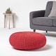 image 2 of Homescapes Red Large Round Cotton Knitted Pouffe Footstool | Red | 70 x 23 cm