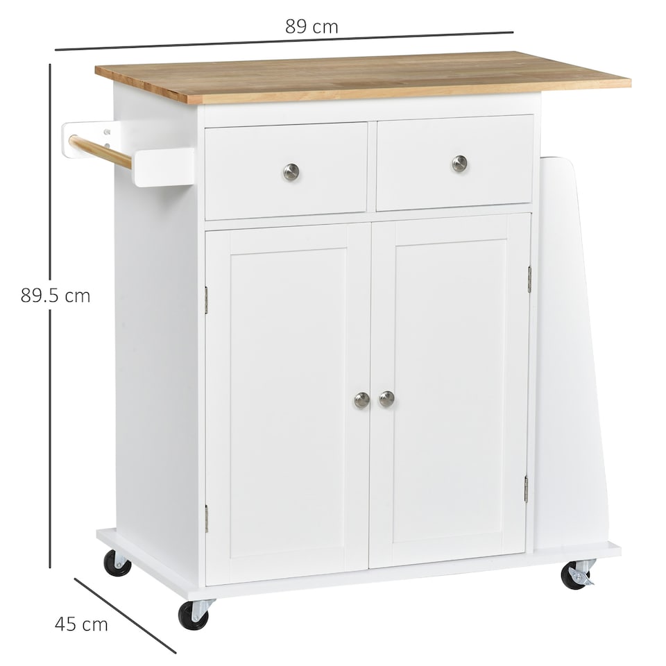 image 1 of Kitchen Island Storage Cabinet Rolling Trolley with Wood Top, 3-Tier Spice Rack