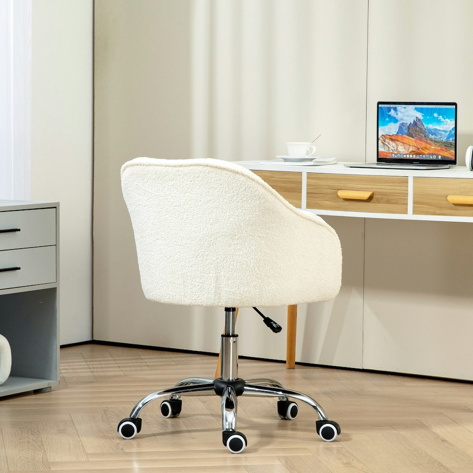image 1 of HOMCOM Fluffy Vanity Chair for Desk, with Height Adjustable, Wheels, Cream