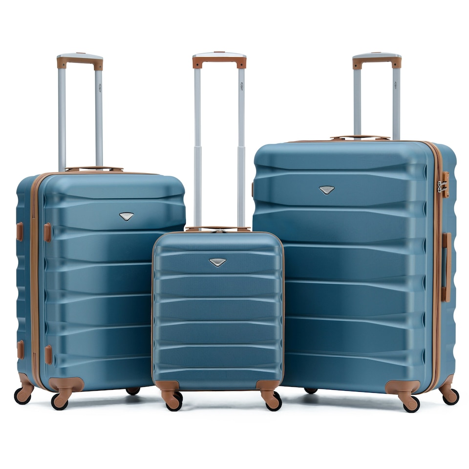 image 1 of Flight Knight Suitcase Set, Large Suitcase, Extra Large Suitcase, Cabin Suitcase 55x40x20cm - 60+ Airlines Approved - EasyJet, Jet2, Ryanair Priority Carry On Blue | Blue/Tan | Large
