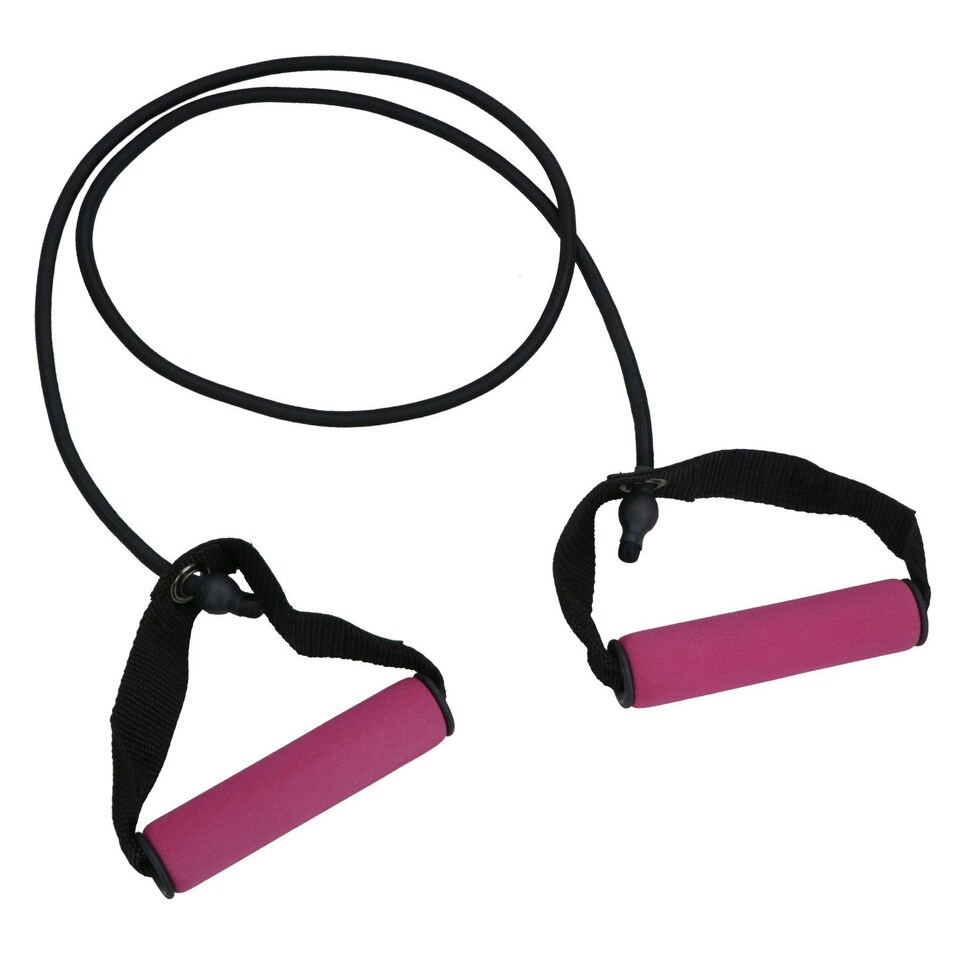 image 1 of Medium Resistance Tube Bands with Handles Yoga Gym Workout Fitness Exercise