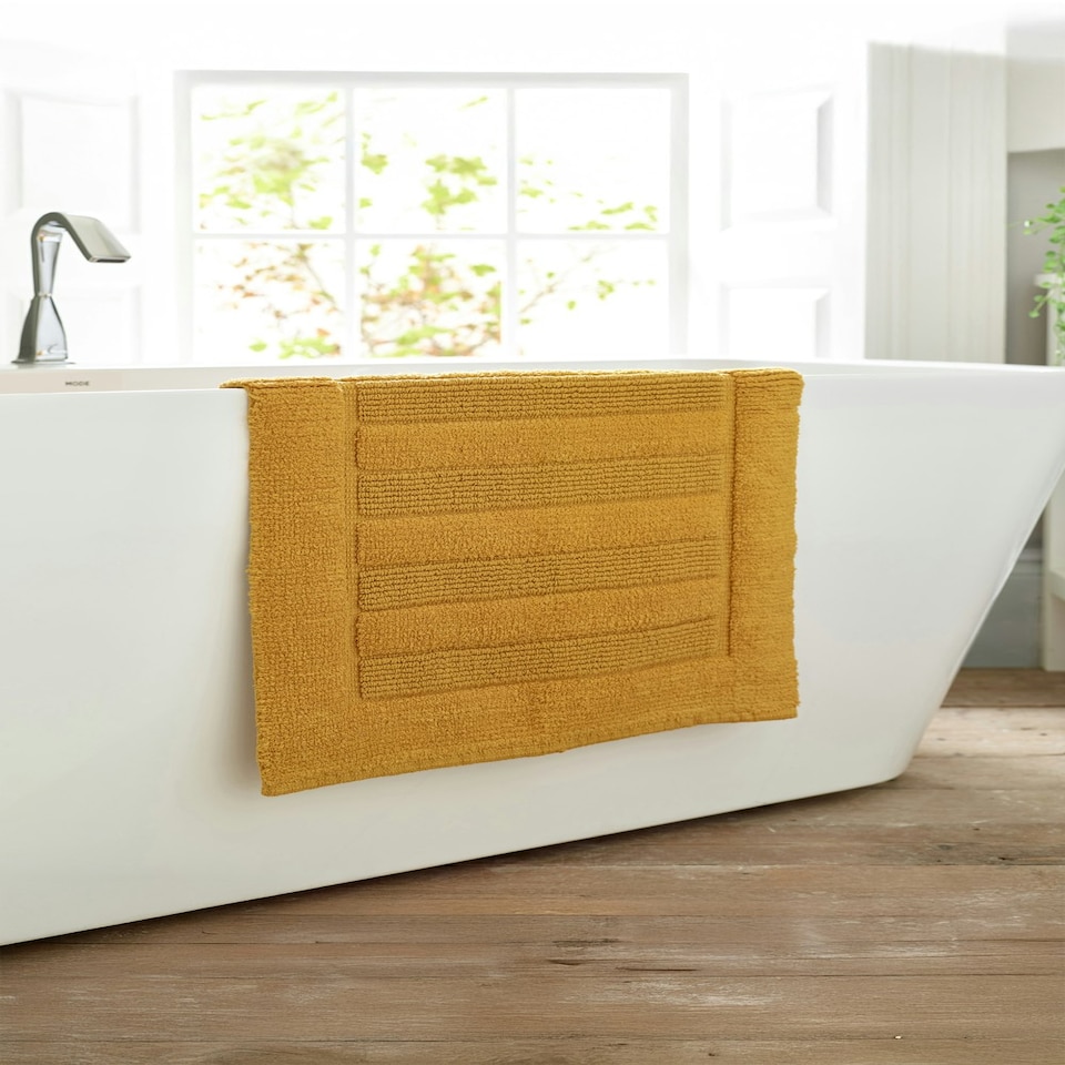 image 1 of Bliss Pima 100% Cotton Bath Mat 50x80cm – Ultra-Soft 1600GSM Luxury Bathroom Rug Yellow | Saffron | 50 x 80cm