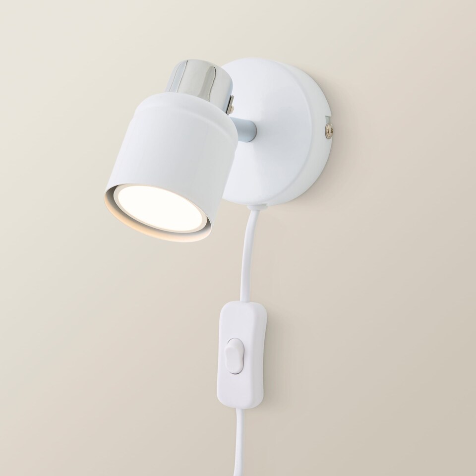 image 1 of ValueLights Benton White Indoor Wall Spotlight and Warm White Bulb