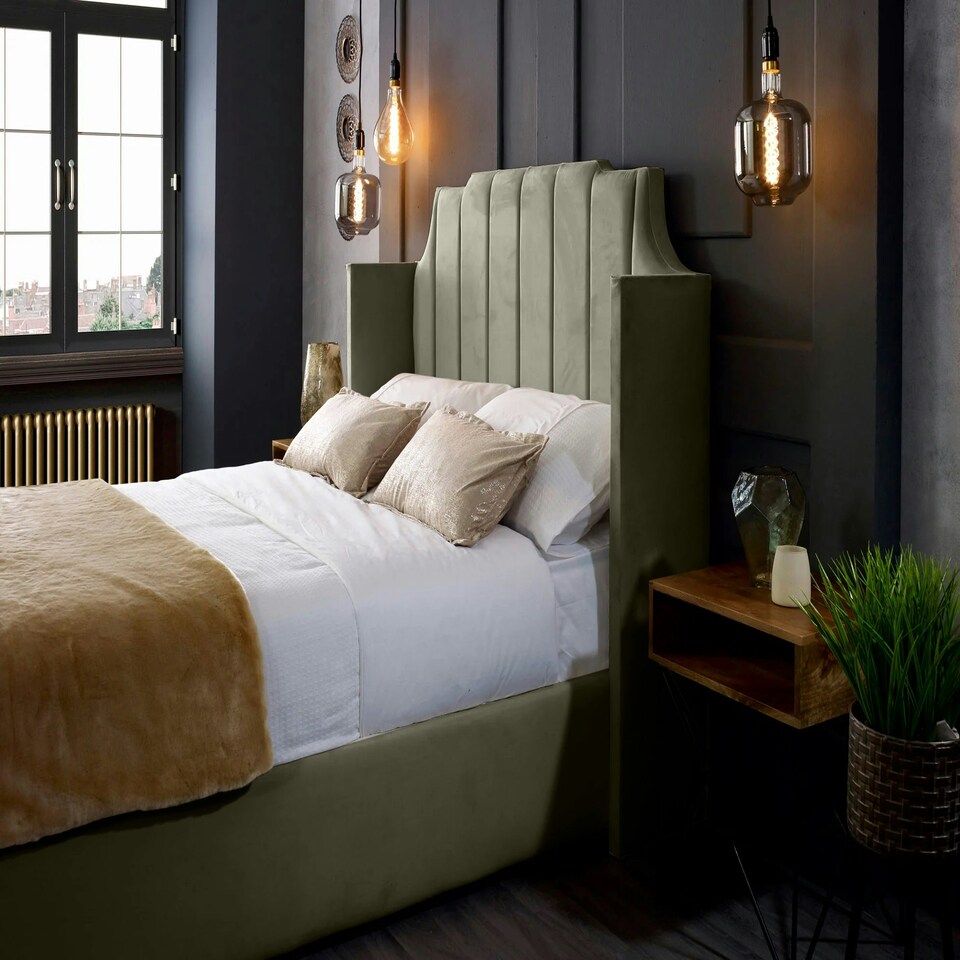image 1 of Nelly Plush Grey King Bed Frame - Grey