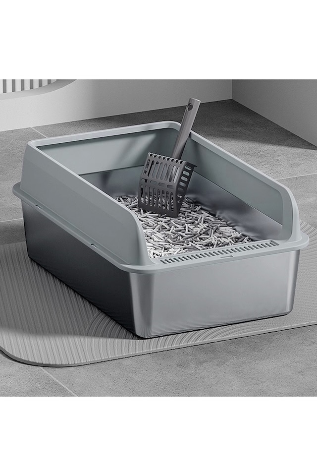 image 1 of Living and Home Semi-Closed Anti-Splash Cat Litter Box Pet Toilet | Grey