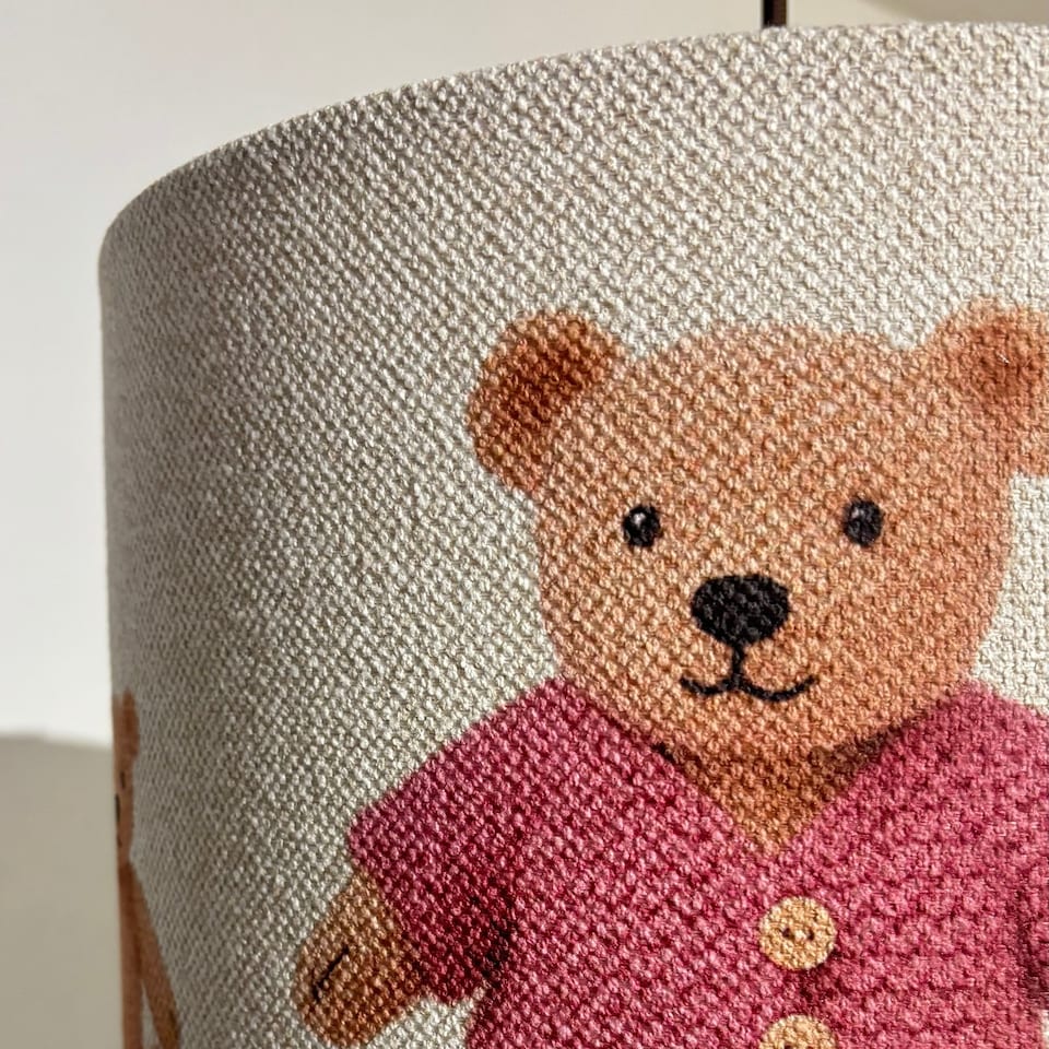 image 1 of CGC BLAKE 30cm Oatmeal Linen Pink Teddy Bear Children’s Lampshade