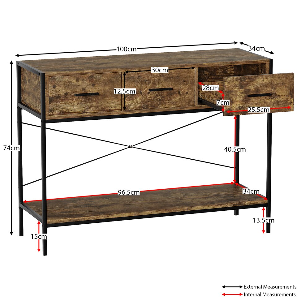 image 1 of Vida Designs Brooklyn 2 Drawer Console Table With Shelf, Dark Wood