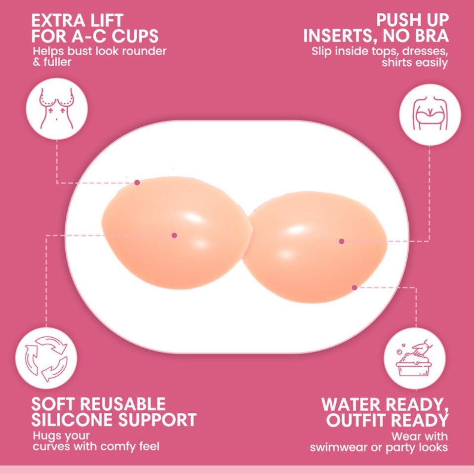 image 1 of Booby Tape Reusable Silicone Push Up Inserts A-C Cup for Fuller Looking Bust, Provide Instant Lift and Enhanced Cleavage, Ideally Used with Lifting Boob Tape, Waterproof, Soft and Comfortable