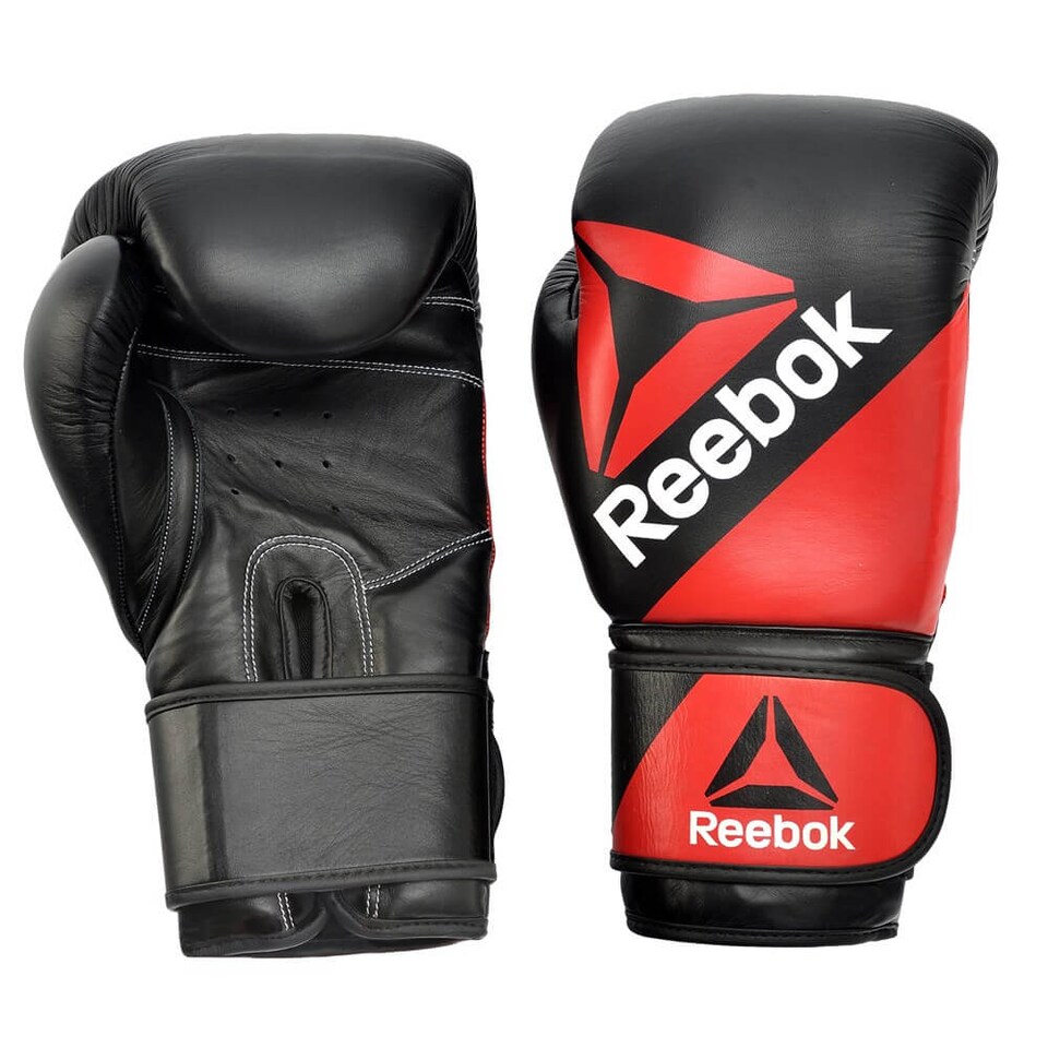image 1 of Reebok Combat Leather Boxing Gloves - Leather Training Gloves with 5mm Gel & Injection Foam, Double-Loop Wrist Fastening (10oz/12oz) - Red/Black | Black | Red and Black | 10oz