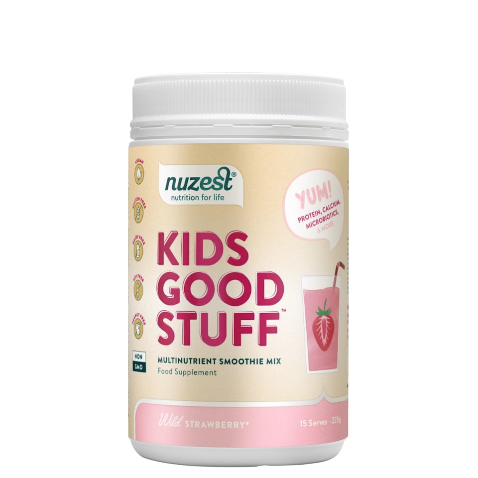 image 1 of Nuzest - Kids Good Stuff - Vegan Smoothie Mix - Wild Strawberry - Multivitamin Nutritional Supplement for Children - Dairy Free 225g (15 Servings)