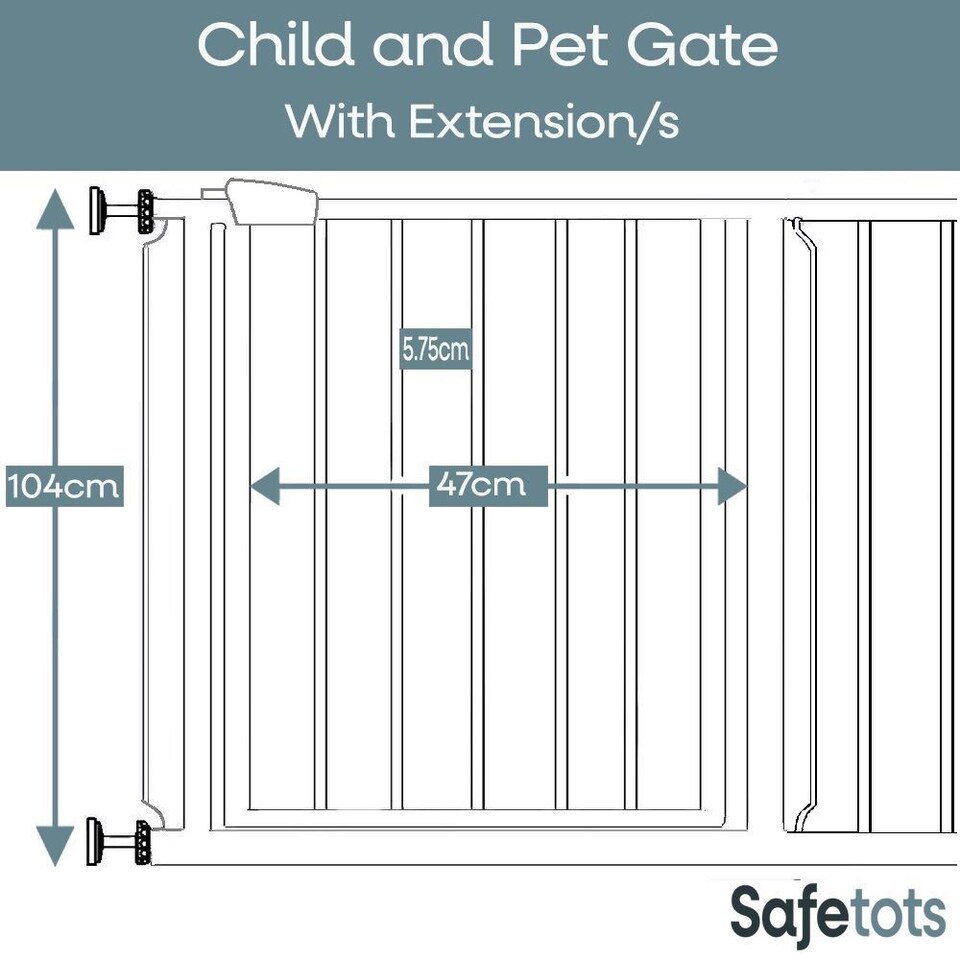 image 1 of Bettacare Child and Pet Gate, 139.8cm - 147.4cm, Slate Grey, Extra Tall Gate 104cm in Height, Pressure Fit Stair Gate, Baby Gate and suitable for Dog Gate or Pet Barrier, Easy Installation