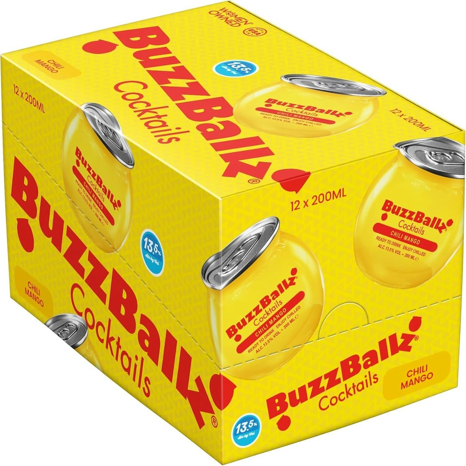image 1 of BUZZBALLZ COCKTAILS: Chili Mango 12 x 200ml 13.5 Percent Alcohol |Premixed Mango Flavored Margarita Cocktail