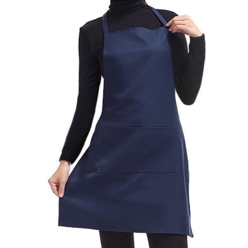 Plain Coloured Kitchen Apron with Front Pocket Adult Polyester Cooking Chef Butcher Baking Craft DIY Apron with Waist Ties & Neck Strap