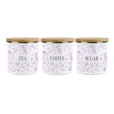 Lilac Wild Rabbits Tea, Coffee & Sugar Large Kitchen Canisters - Set of 3