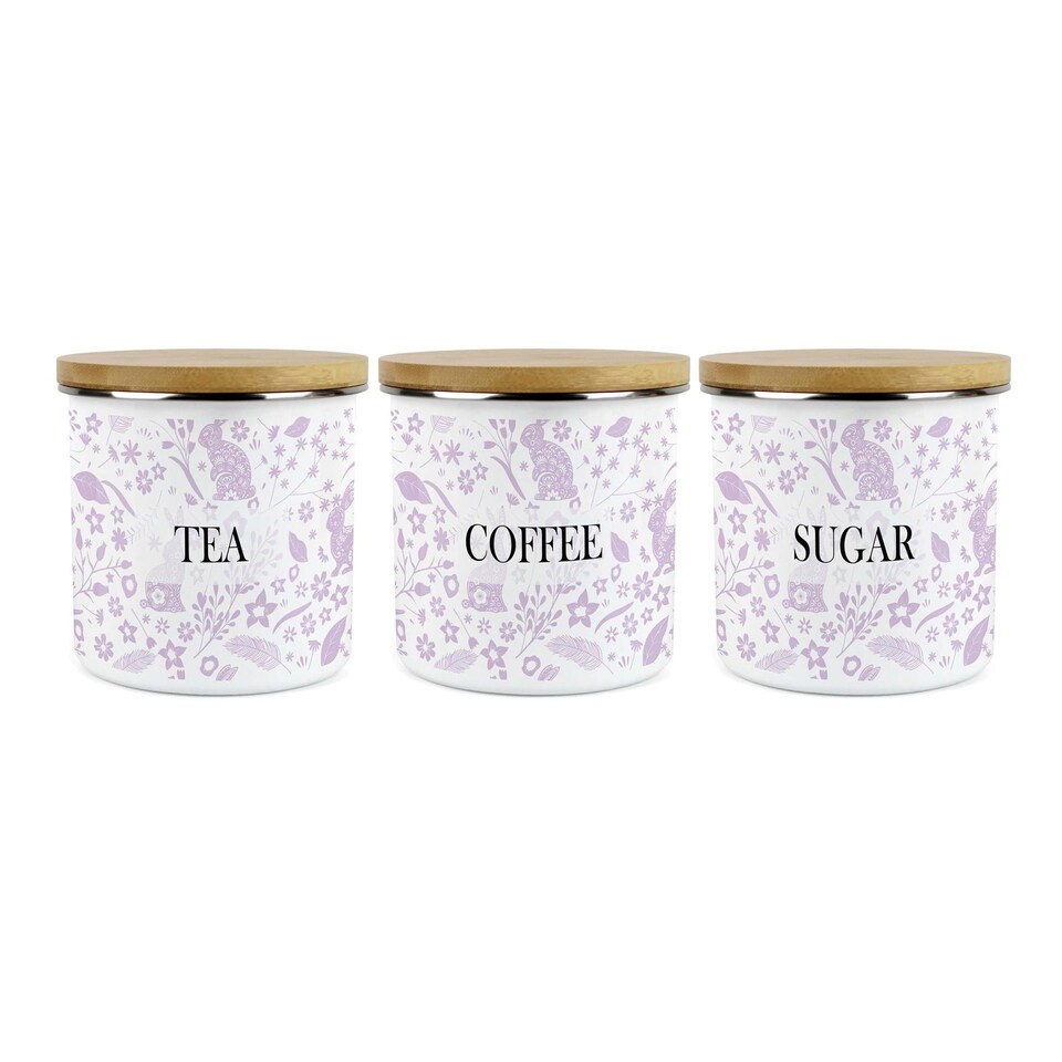image 1 of Lilac Wild Rabbits Tea, Coffee & Sugar Large Kitchen Canisters - Set of 3