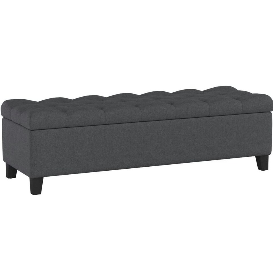 image 1 of Dark Grey Fabric Tufted Ottoman Storage Bench Grey