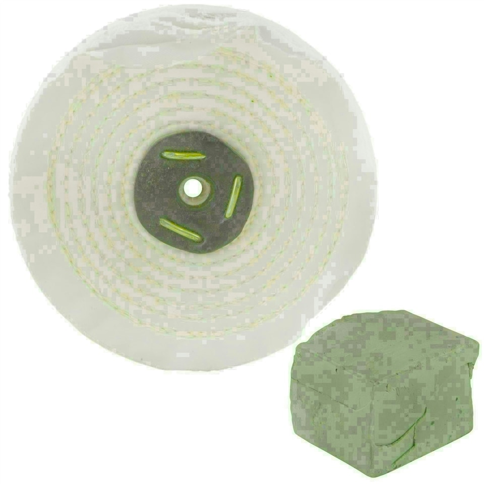 image 1 of White Close Stitched Polishing Buffing Mop 6" x 1.5" 3 Row With Compound 250g