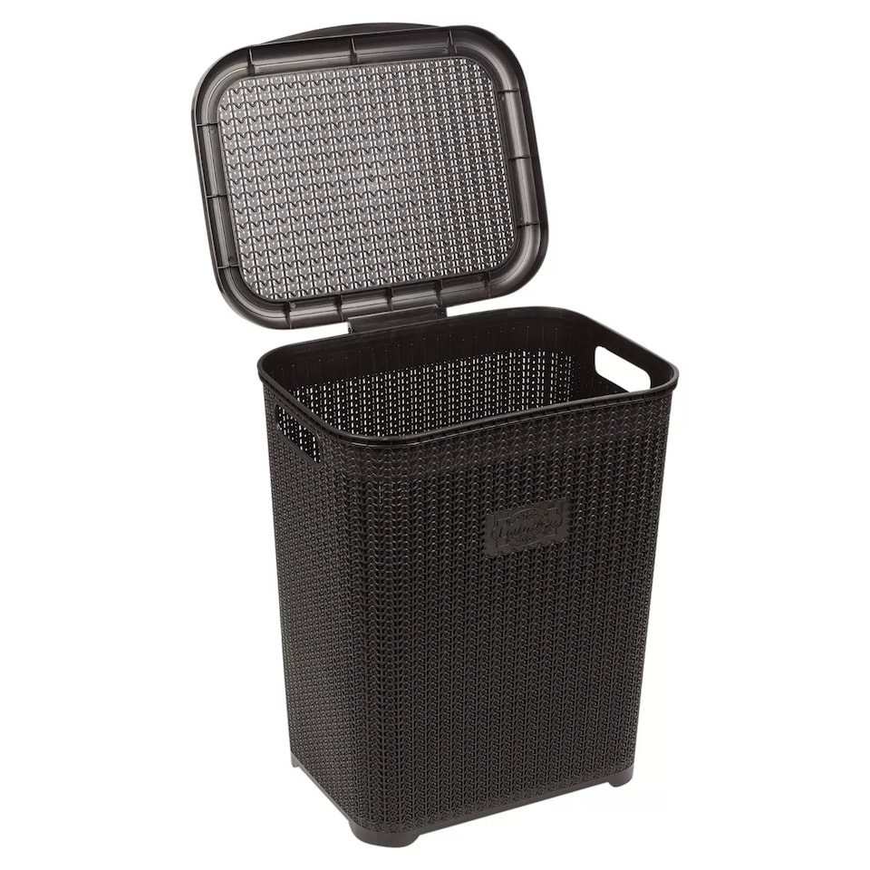 image 1 of 45L Plastic Laundry Basket Dirty Clothes Washing Storage Hamper with Handles & Lid | Black | Black
