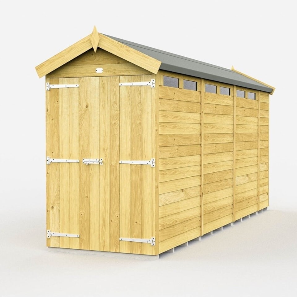 image 1 of 4 x 14 Feet Apex Security Shed - Double Door - Wood - L417 x W118 x H217 cm | Brown