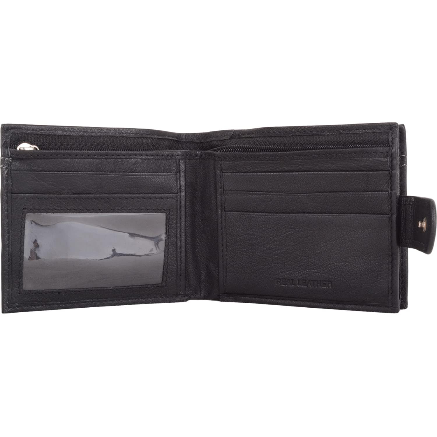 London Leathergoods Mens Genuine Leather Contrast Stitching Credit Card Money Holder Wallet - Black