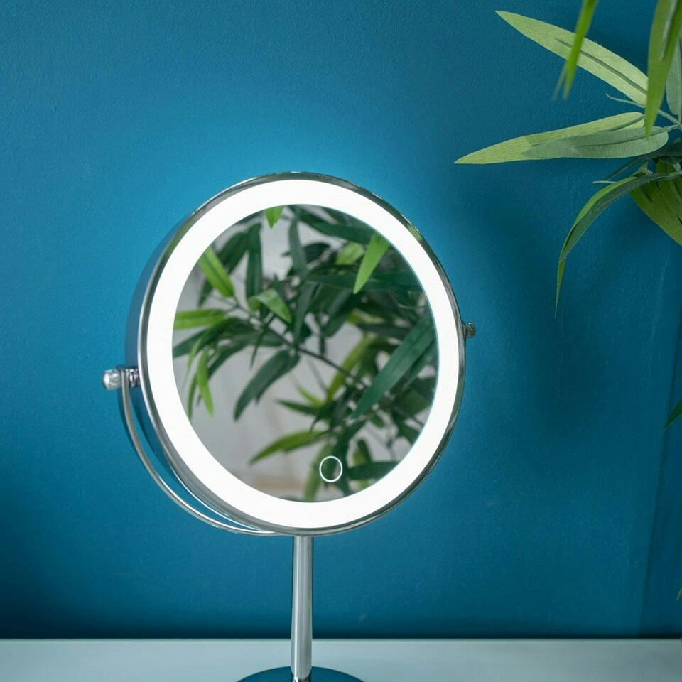 image 1 of ValueLights Gifting Dimmable Polished Silver Illuminated Mirror and SMD LED Integrated LED 13W White Mix 6500K Bulb Silver