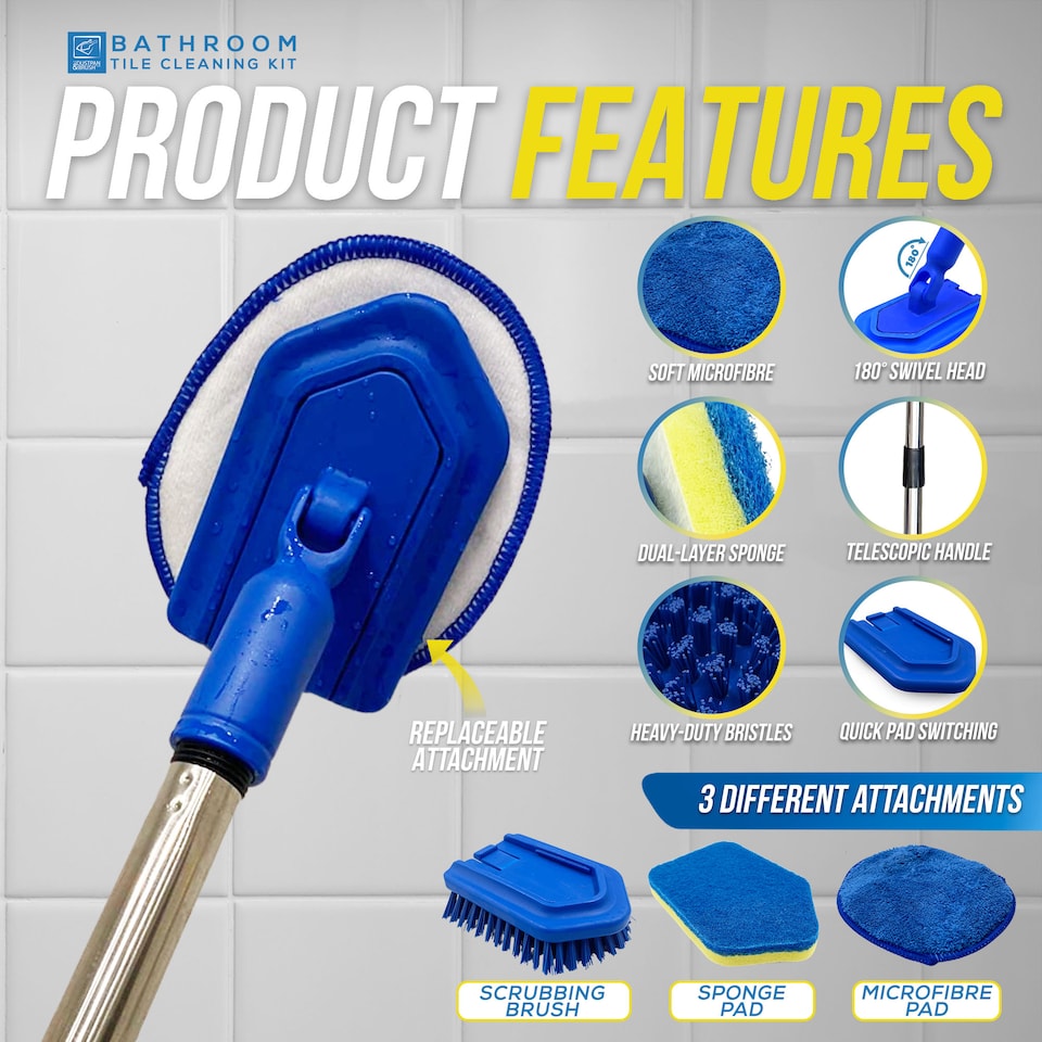 image 1 of Bathroom Cleaning Set Long Handled Tile Cleaning Kit