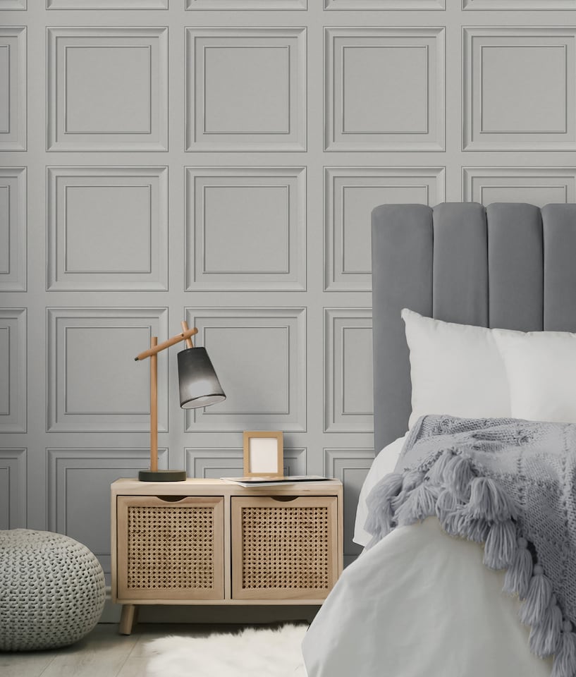 image 1 of Fine Decor FD43002 Distinctive Square Panel Wallpaper, Grey
