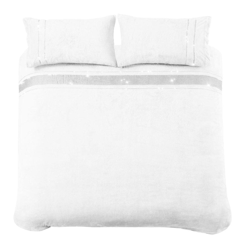 Diamante Teddy Duvet Set in White - Single White | White | Single