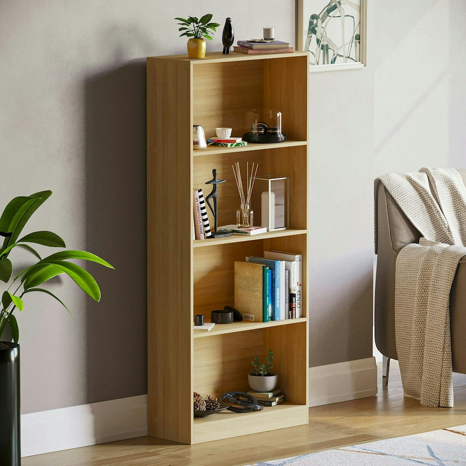 image 1 of Vida Designs Cambridge 4 Tier Large Bookcase Display Storage, Oak