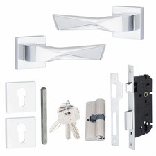 Golden Grace Modern Aura Euro Lock Door Handles in Polished Chrome Finish with 70mm Key and Barrell Chrome