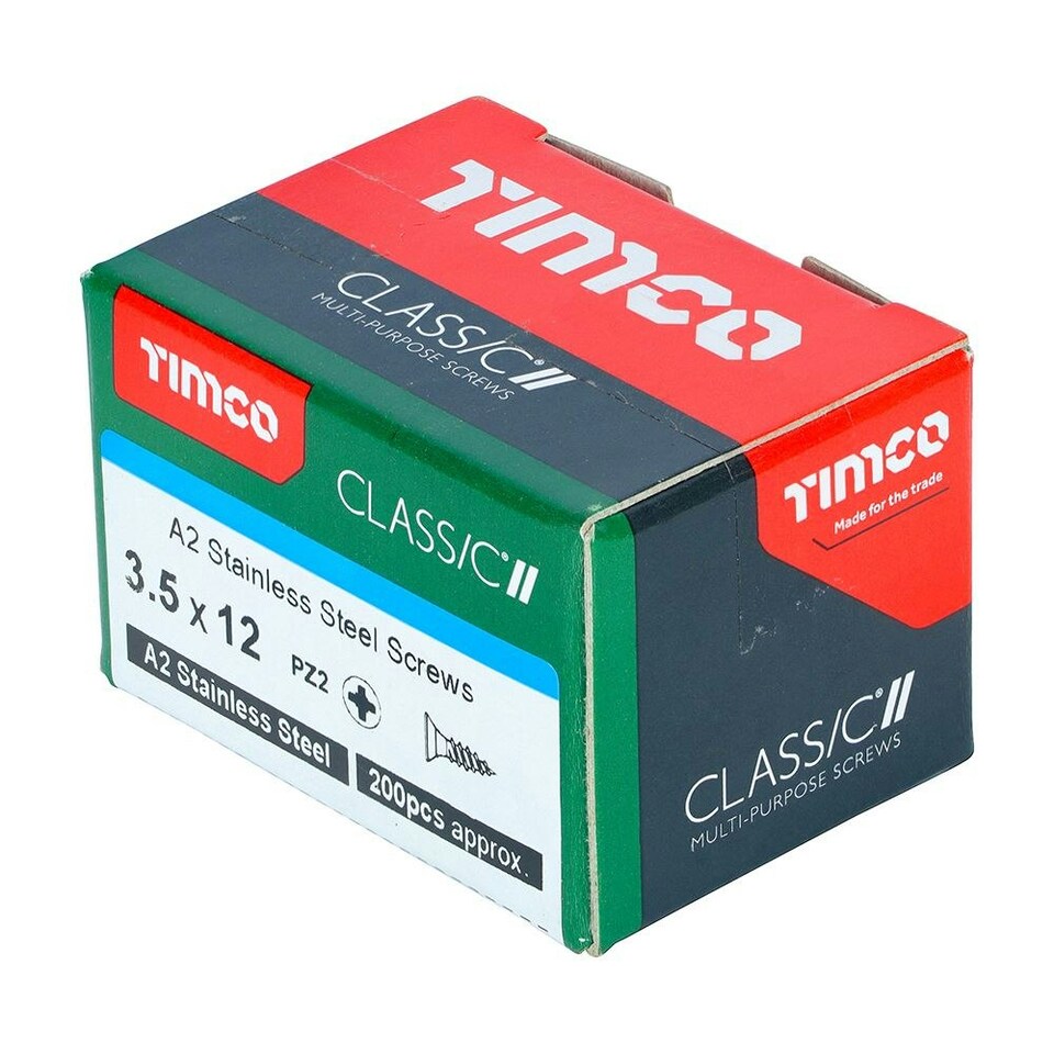 image 1 of Timco - Classic Multi-Purpose Screws - PZ - Double Countersunk - A2 Stainless Steel  (Size 3.5 x 12 - 200 Pieces)