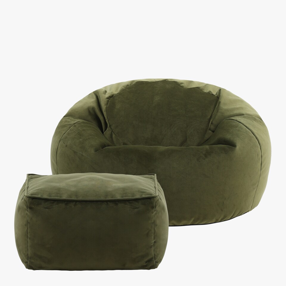 image 1 of Kingston Classic Velvet Bean Bag Chair & Pouffe Olive Green Bean Bag Chair | Green | Olive Green | 2