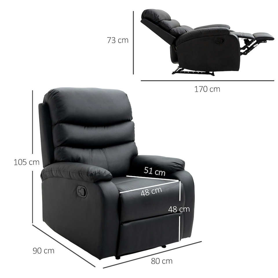 image 1 of HOMCOM Manual Recliner Chair for Living Room w/ Footrest Black