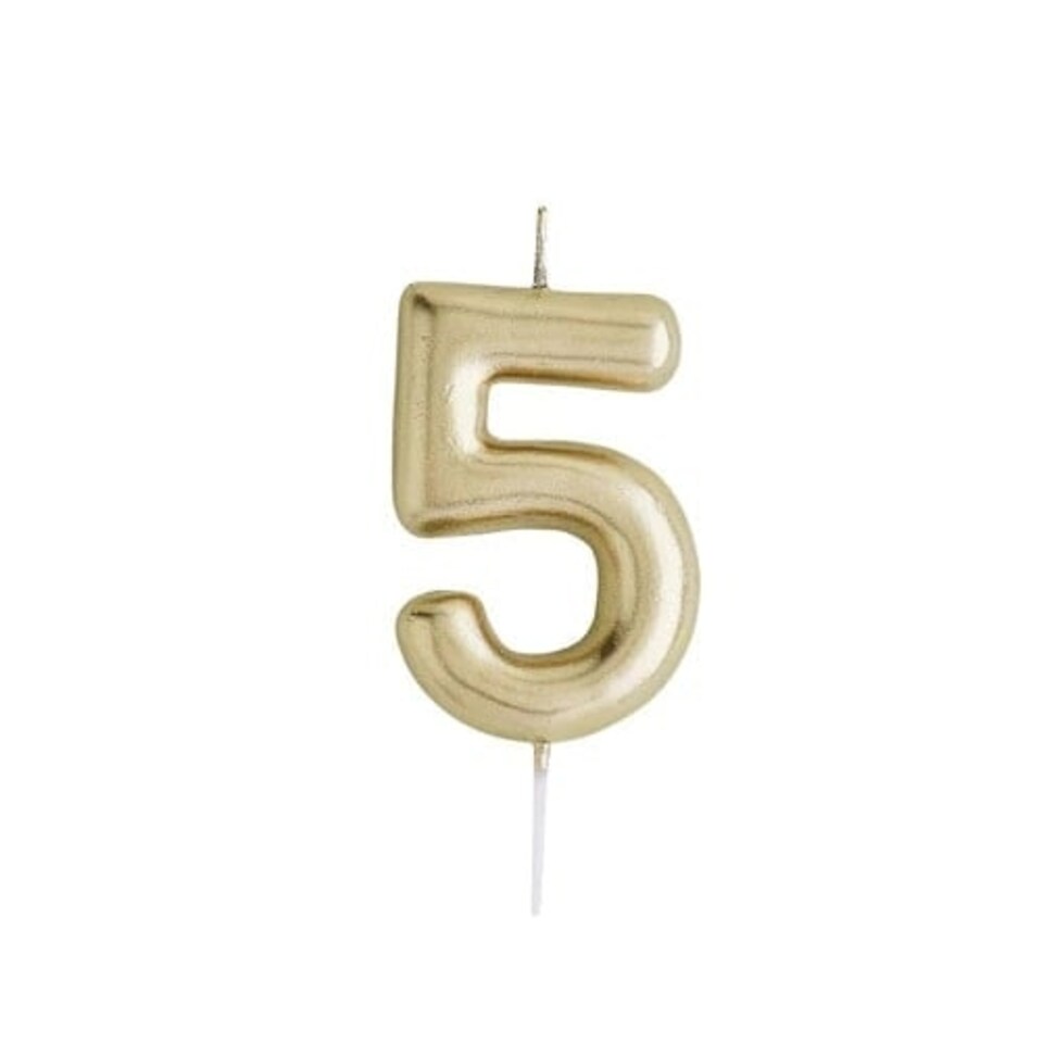 image 1 of Metallic Gold Number 5 Shaped Candle