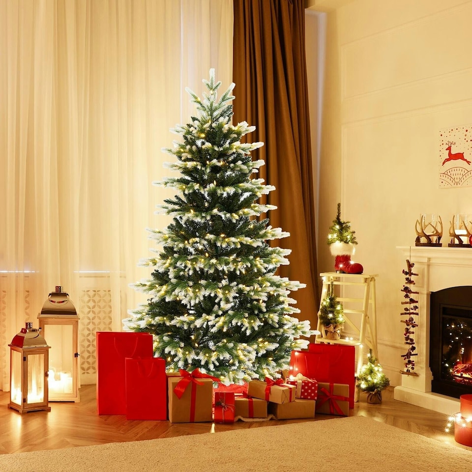 image 1 of COSTWAY 6FT Pre-Lit Artificial Christmas Tree with 350 LED Lights | Green | 6ft