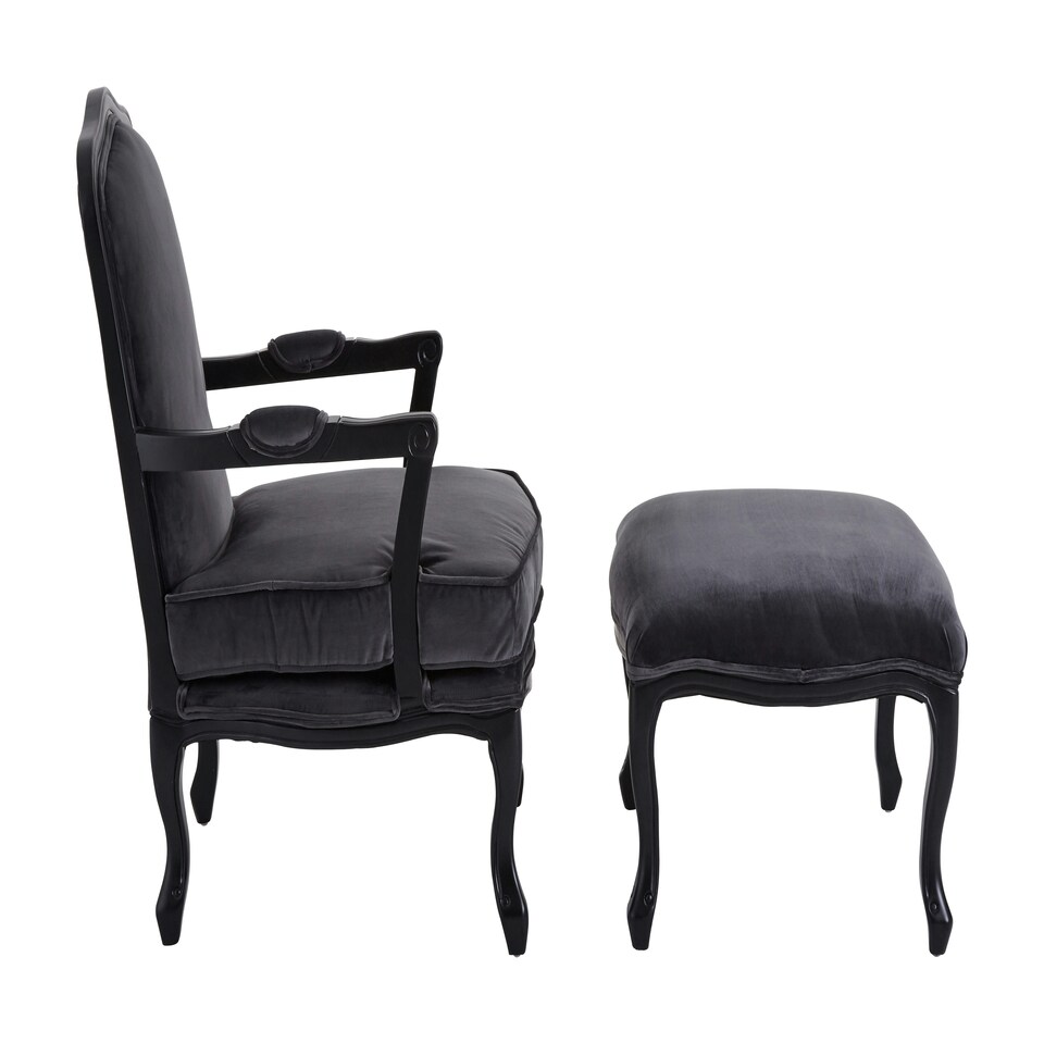 image 1 of Interiors By Premier Modern Grey Velvet Chair And Footstool, Comfortable Chair And Footstool Set, Velvet Upholstered Chair