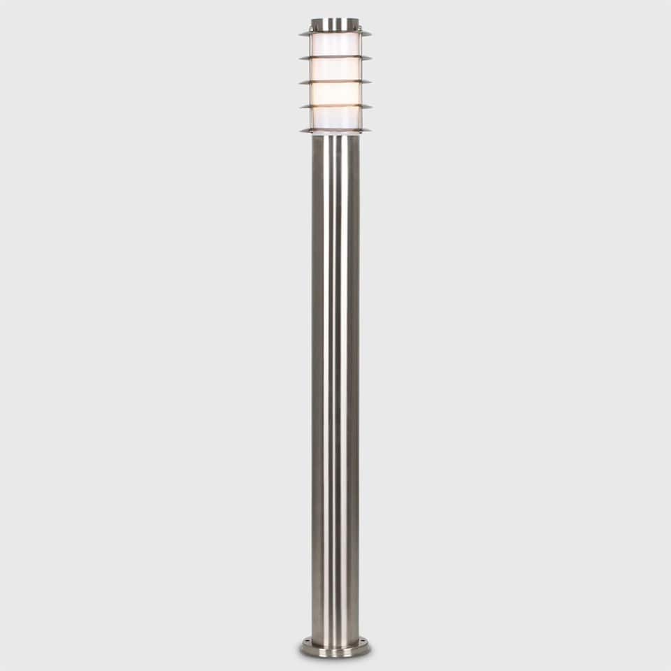 image 1 of ValueLights Wharf Pair Silver 1m Outdoor Bollard Lights and Warm White Bulb