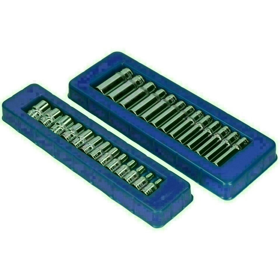 image 1 of 1/4" Drive Metric 6 Sided Sockets Shallow + Deep Extensions + Ratchet 32pc