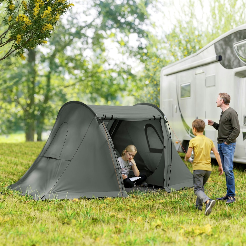 image 1 of Outsunny 3 Man Camping Tent with 2 Bedrooms, 3000mm Waterproof, Grey