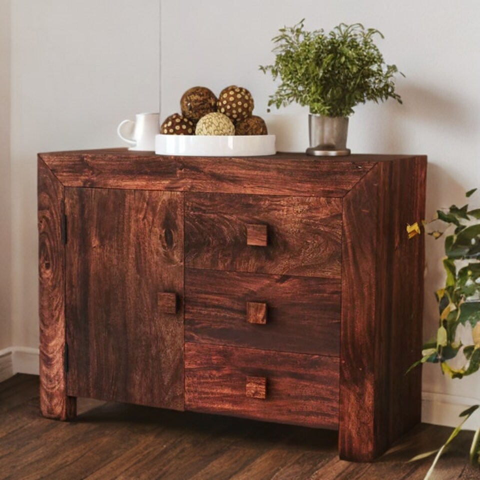 image 1 of Mary Mango Wood Sideboard 3 Drawers 1 Door Brown