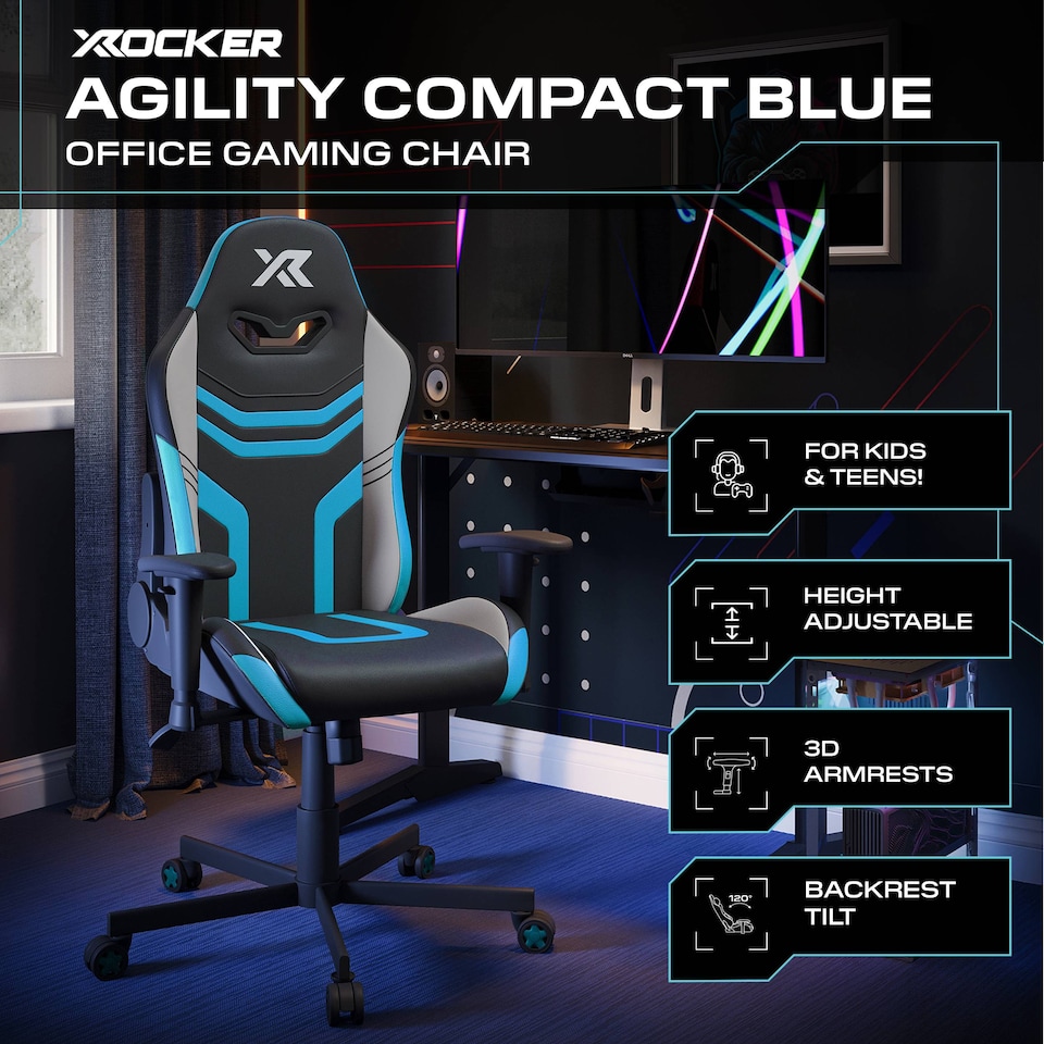 image 1 of Agility Compact Ergonomic PC Gaming Chair for Juniors - Black / Blue