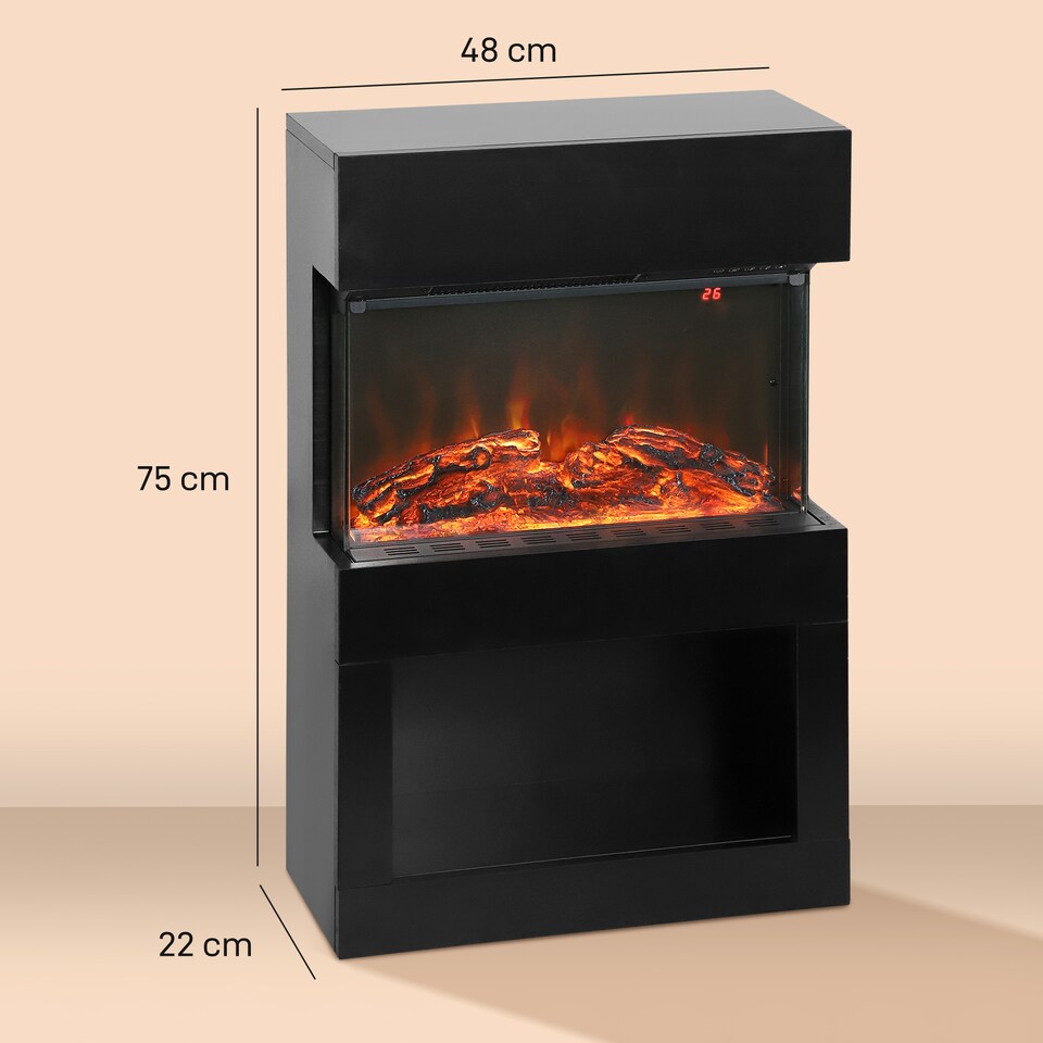 image 1 of HOMCOM Electric Fireplace with 3D Flame Effect, 6 Colours & 3 Brightness Levels, 1000W/2000W Black Electric Fire and Mantel Reach up to 30㎡ Space with Remote & Timer, 3 Sided View for Living Room | Black